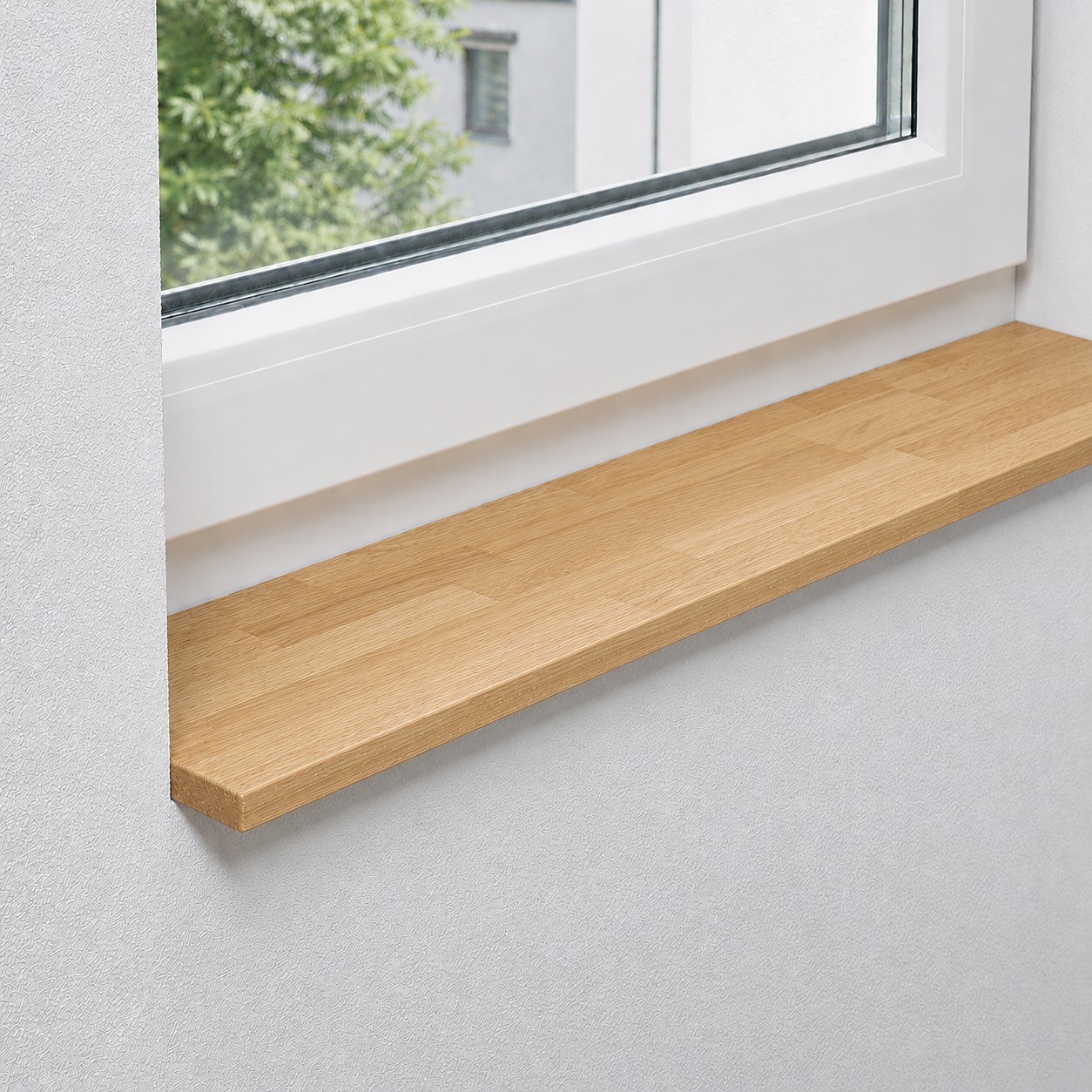 Fensterbank aus massiver, astreiner Eiche mit keilgezinkten Lamellen