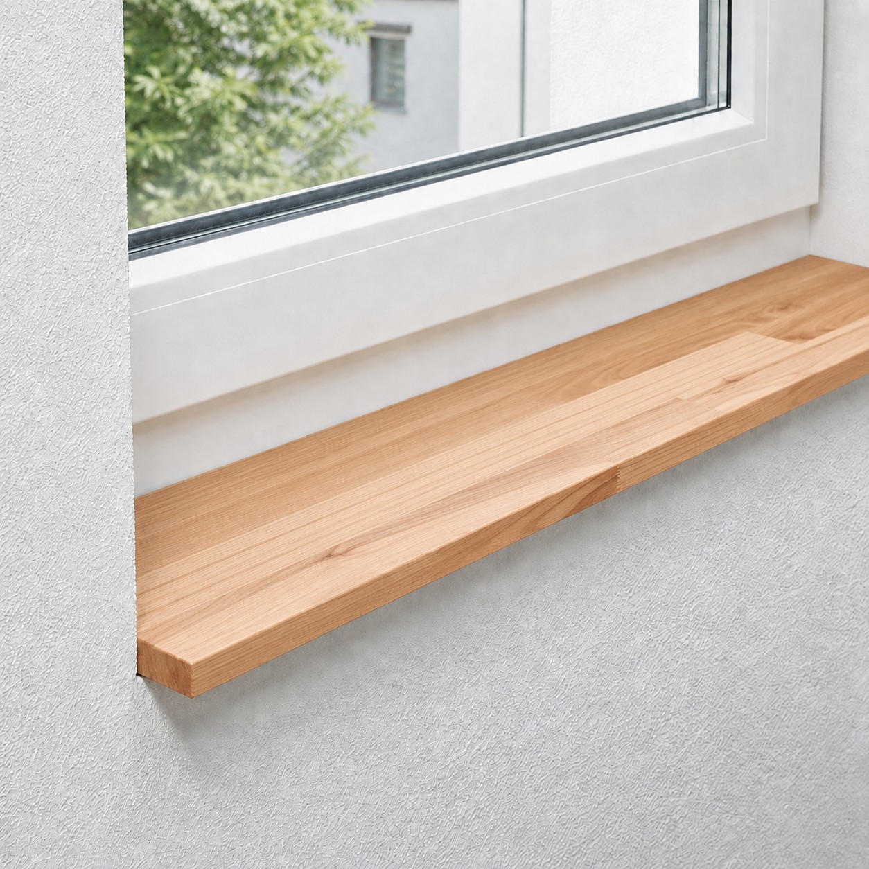 Fensterbank aus massiver, gedämpfter Kernbuche mit durchgehenden Lamellen