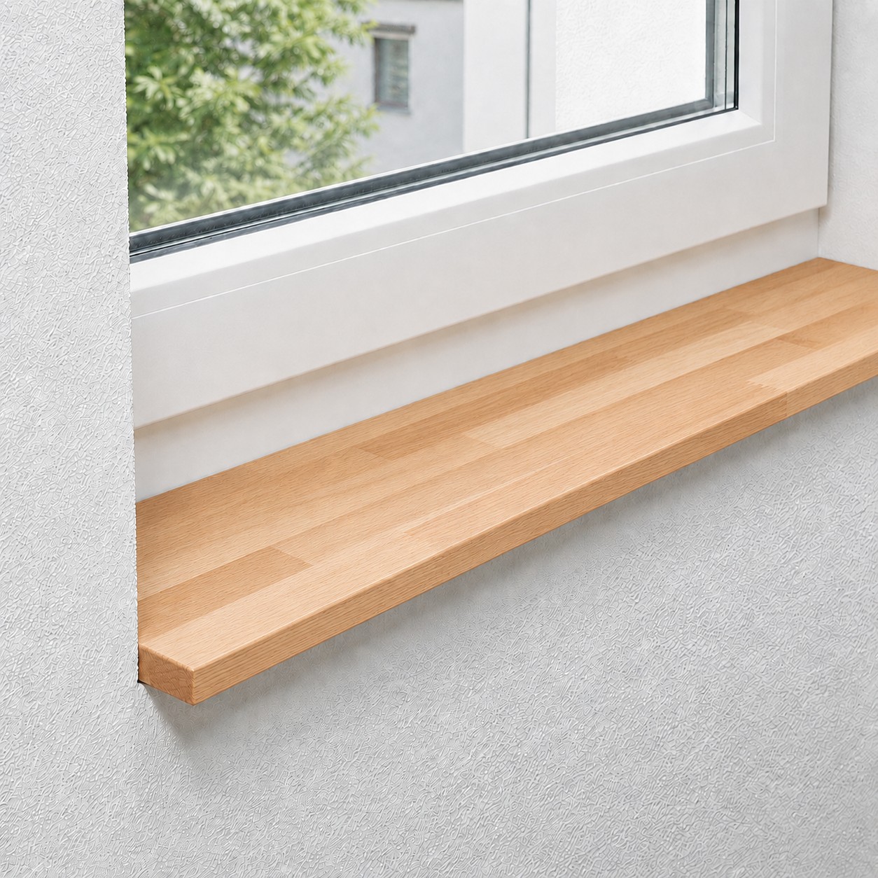 Fensterbank aus massiver, gedämpfter Kernbuche mit keilgezinkten Lamellen