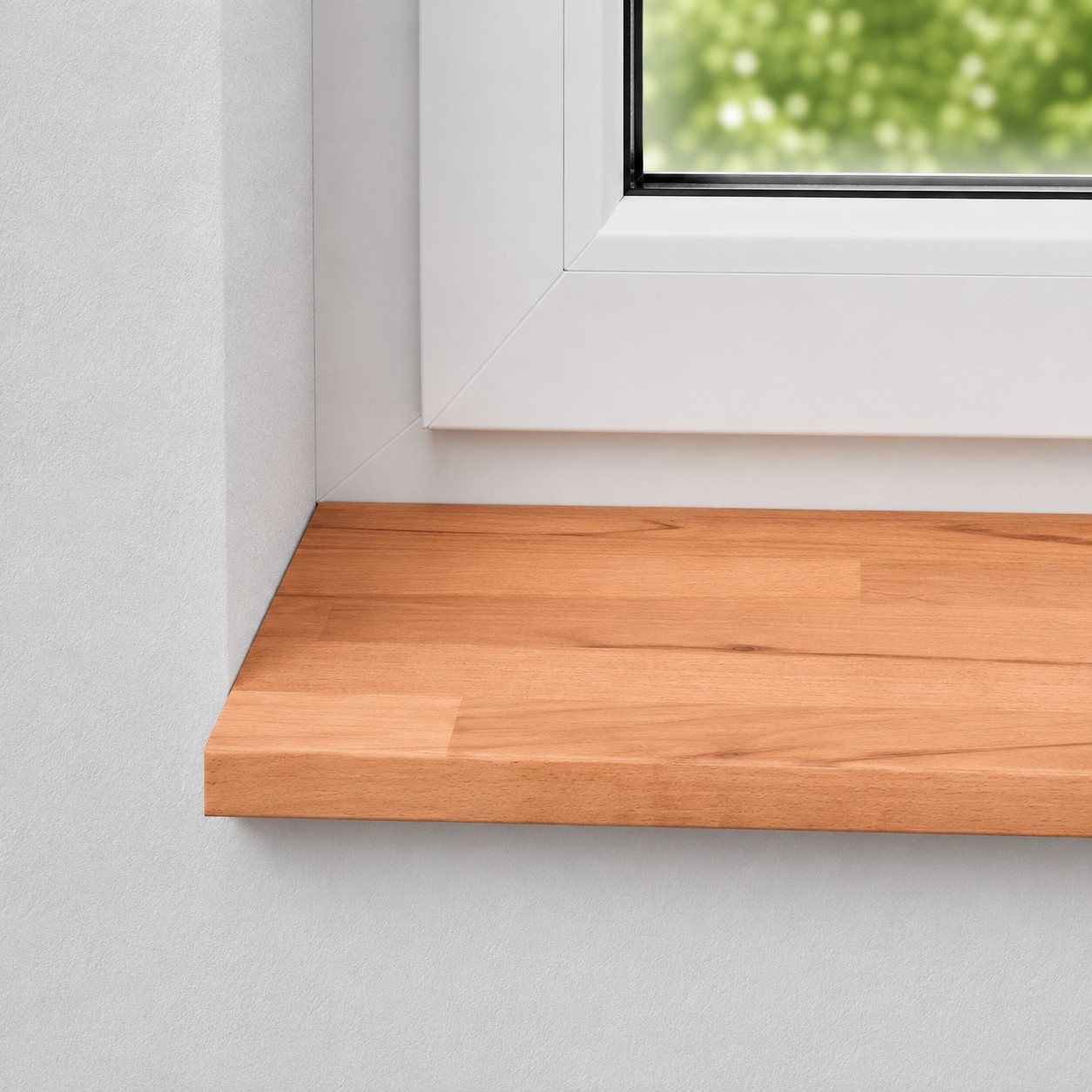 Fensterbank aus massiver, gedämpfter Kernbuche mit keilgezinkten Lamellen