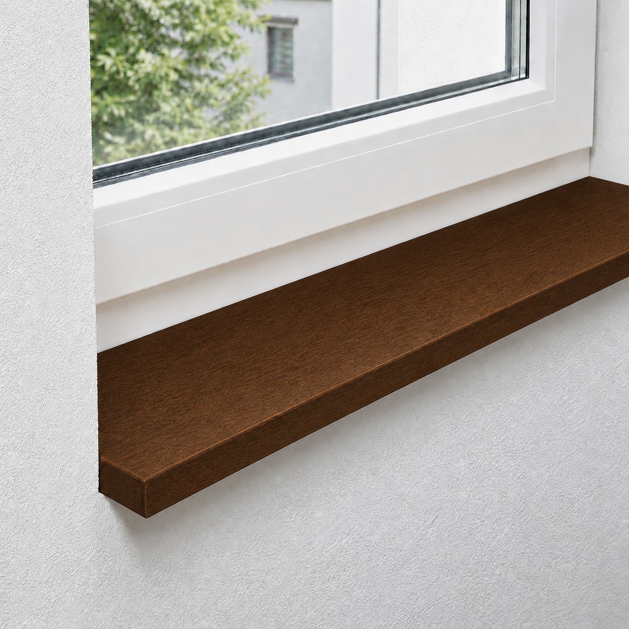 Fensterbank aus massiver, gedämpfter Buche mit durchgehenden Lamellen