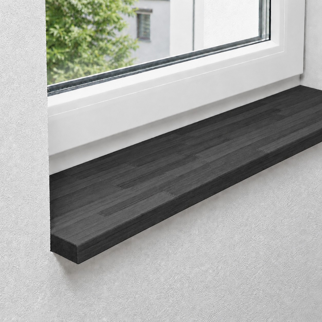 Fensterbank aus massiver, gedämpfter Kernbuche mit keilgezinkten Lamellen