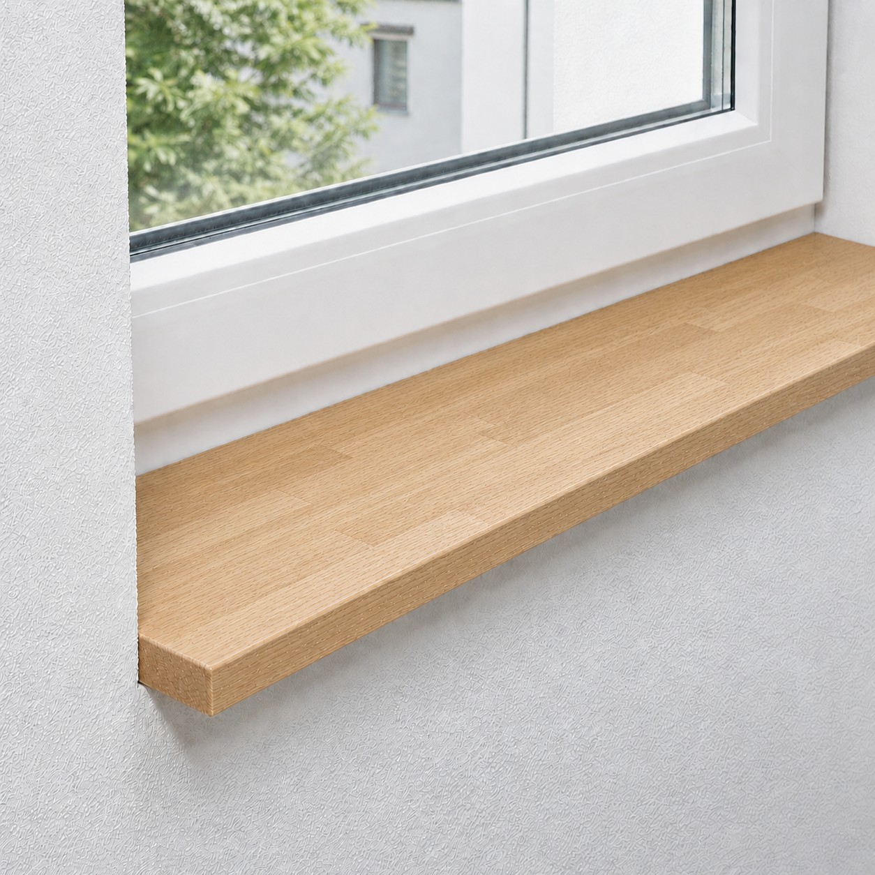 Fensterbank aus massiver, astreiner Eiche mit keilgezinkten Lamellen