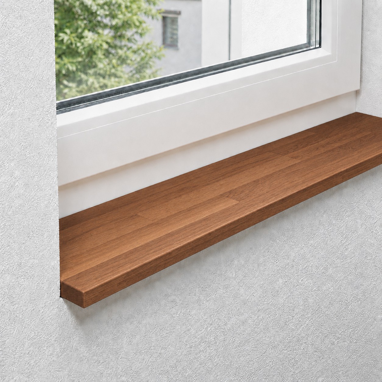 Fensterbank aus massiver, gedämpfter Kernbuche mit keilgezinkten Lamellen
