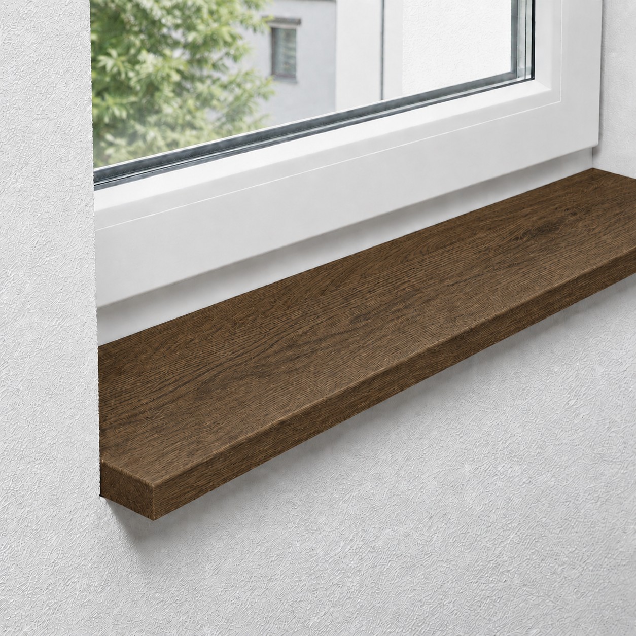 Fensterbank aus massiver, rustikaler Wildeiche mit durchgehenden Lamellen