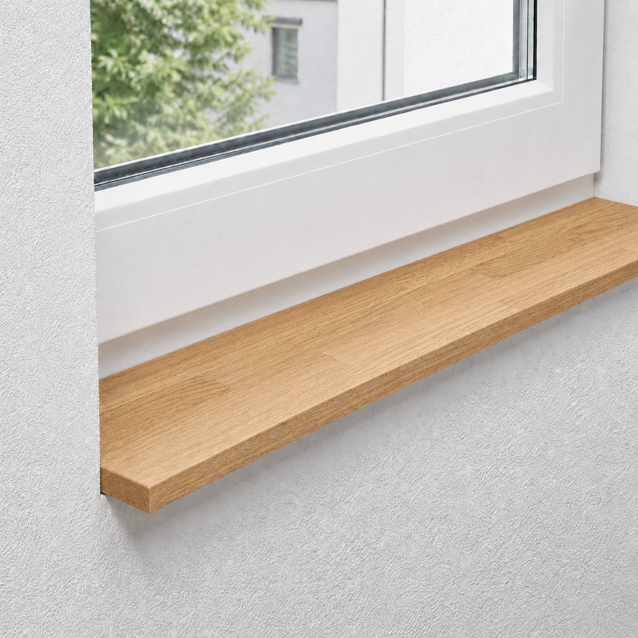 Fensterbank aus massiver, rustikaler Wildeiche mit keilgezinkten Lamellen
