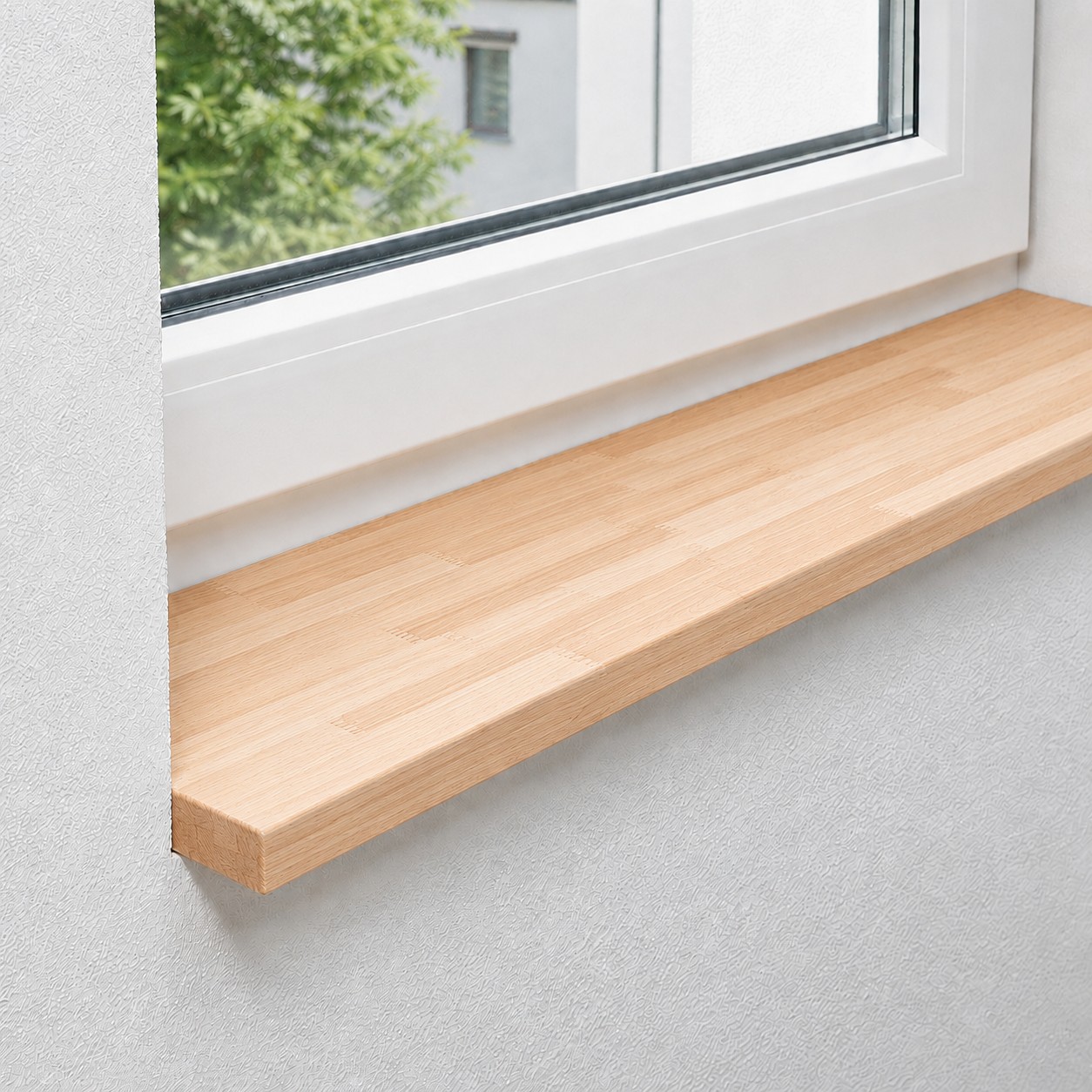 Fensterbank aus massiver, gedämpfter Kernbuche mit keilgezinkten Lamellen
