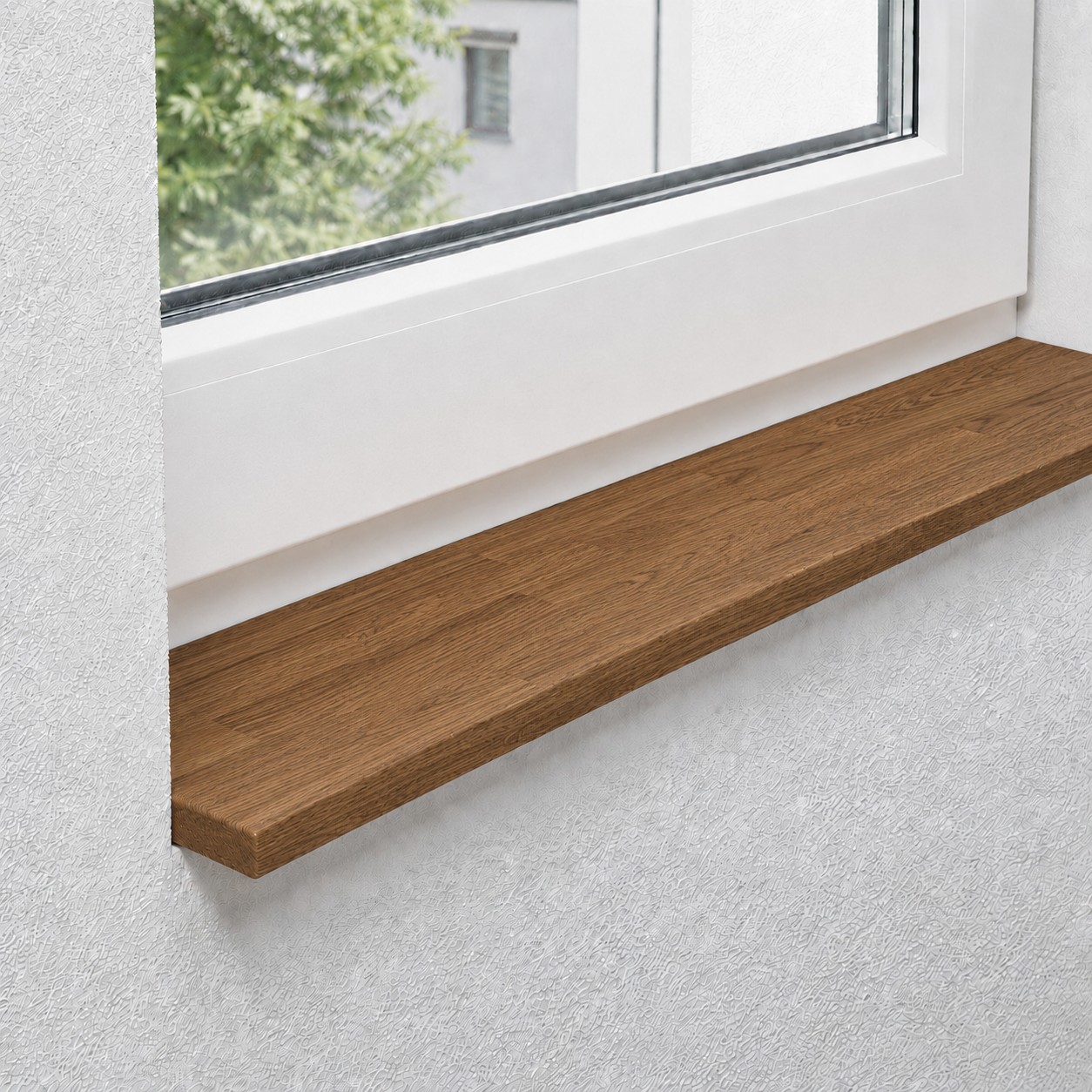 Fensterbank aus massiver, rustikaler Wildeiche mit keilgezinkten Lamellen