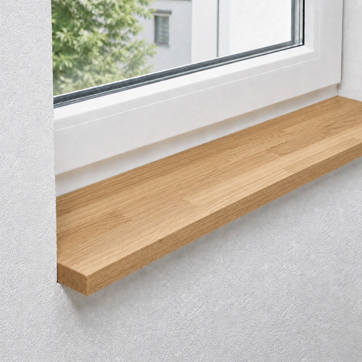 Fensterbank aus massiver, rustikaler Wildeiche mit keilgezinkten Lamellen
