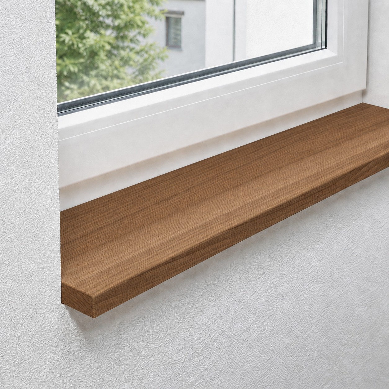 Fensterbank aus massiver, gedämpfter Kernbuche mit durchgehenden Lamellen